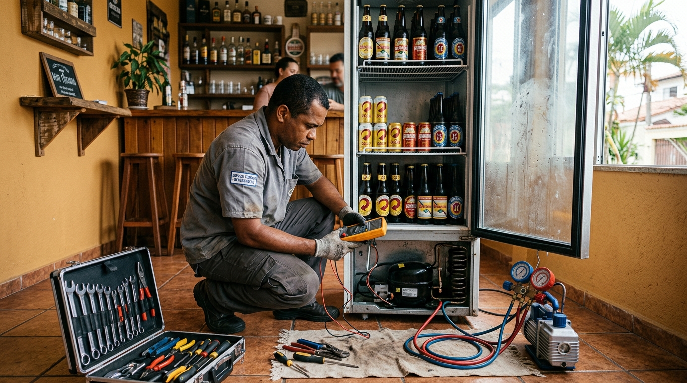 Substituição do termostato de uma cervejeira no Feitosa, Maceió‑AL